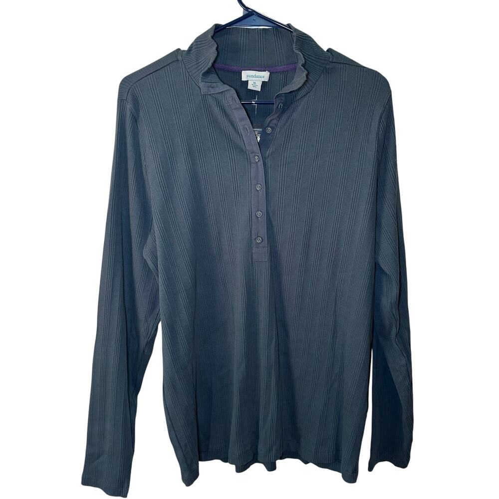NWOT Sundance Dark Charcoal Gray Ribbed Button Henly Long Sleeve Size L